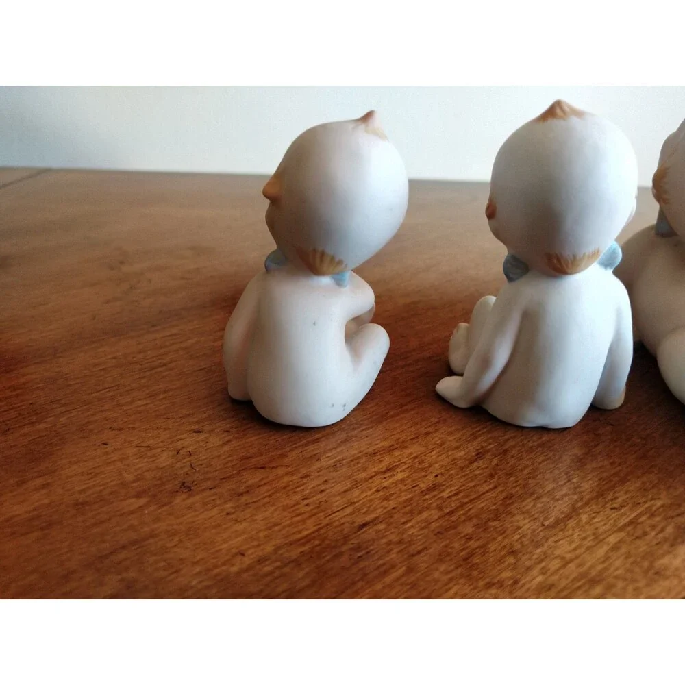 5x Vintage Lefton? Bisque Rose O'Neill Kewpie Doll Blue Wings 4 Mini + 1 Bigger
